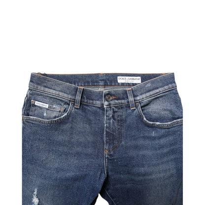 Dolce & Gabbana Blue Washed Skinny Cotton Tattered Denim Jeans