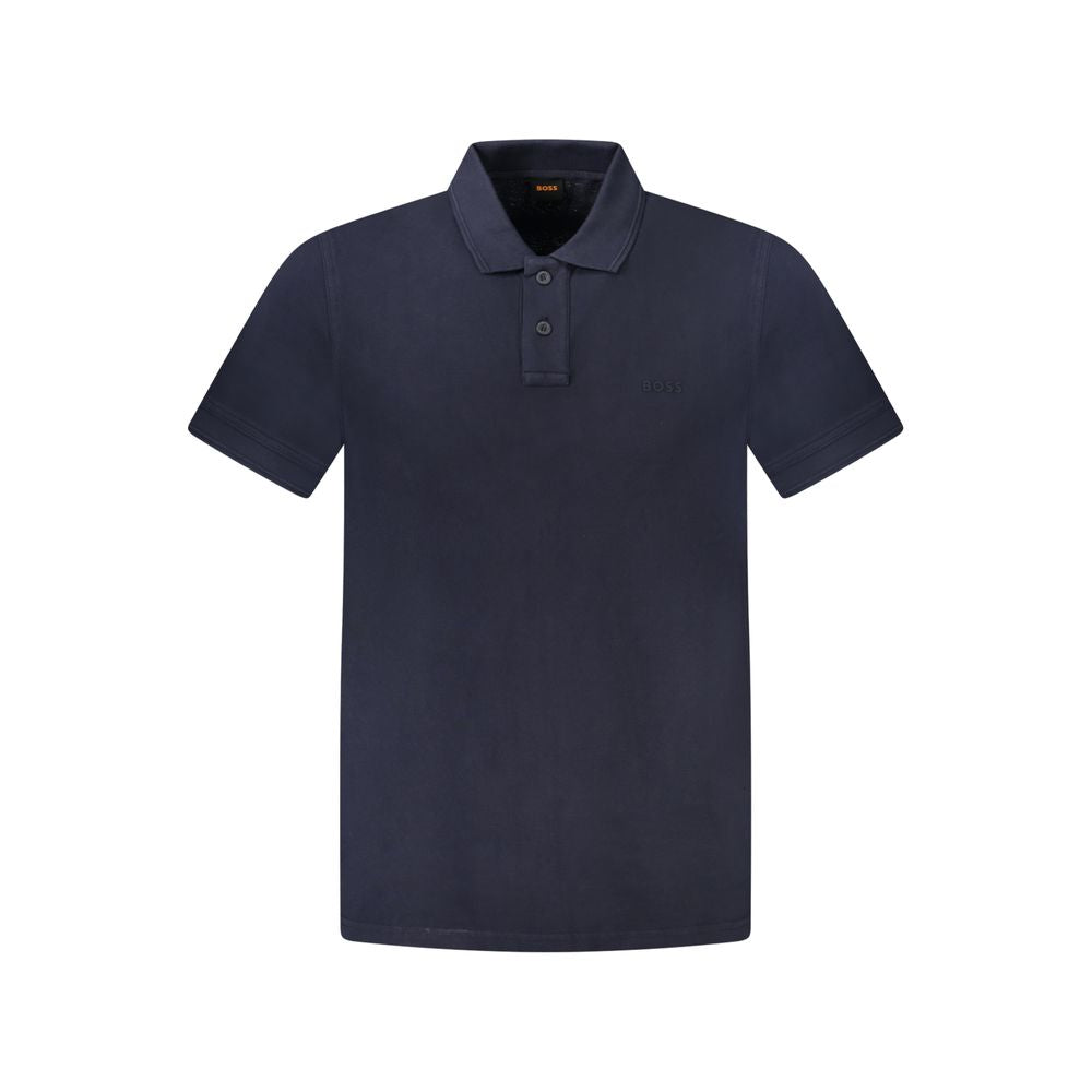 Hugo Boss Blue Cotton Polo Shirt with short sleeves, 2 buttons, and logo print