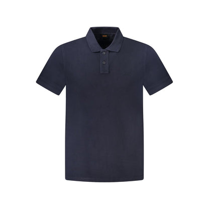 Hugo Boss Blue Cotton Polo Shirt with short sleeves, 2 buttons, and logo print