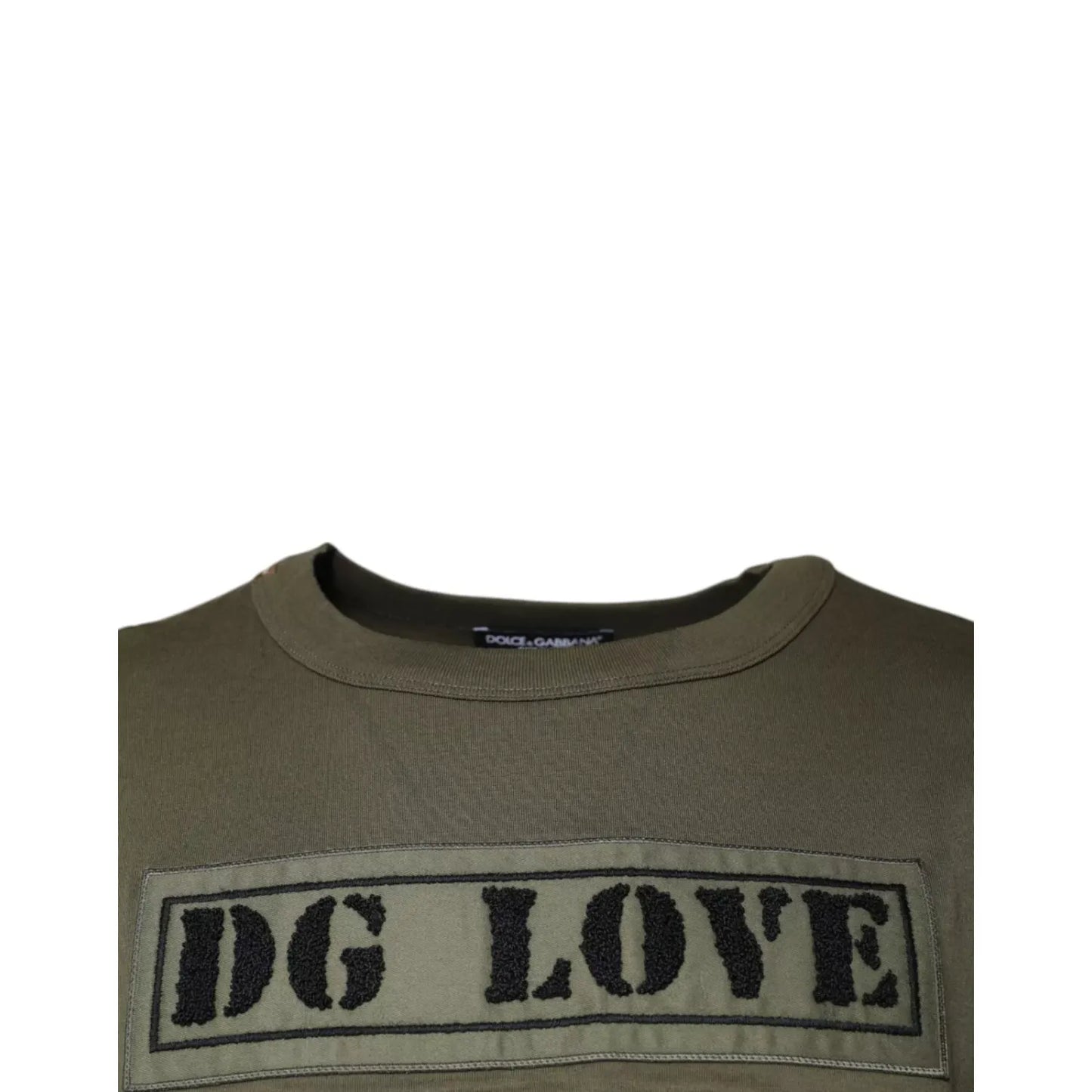 Dolce & Gabbana Army Green DG Love Cotton Crew Neck T-shirt