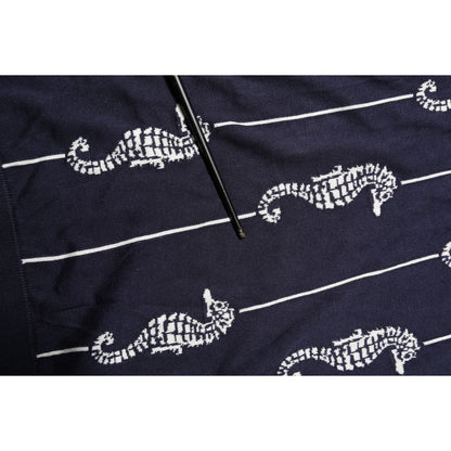 Dolce & Gabbana Dark Blue Sea Horse Collared Polo T-shirt
