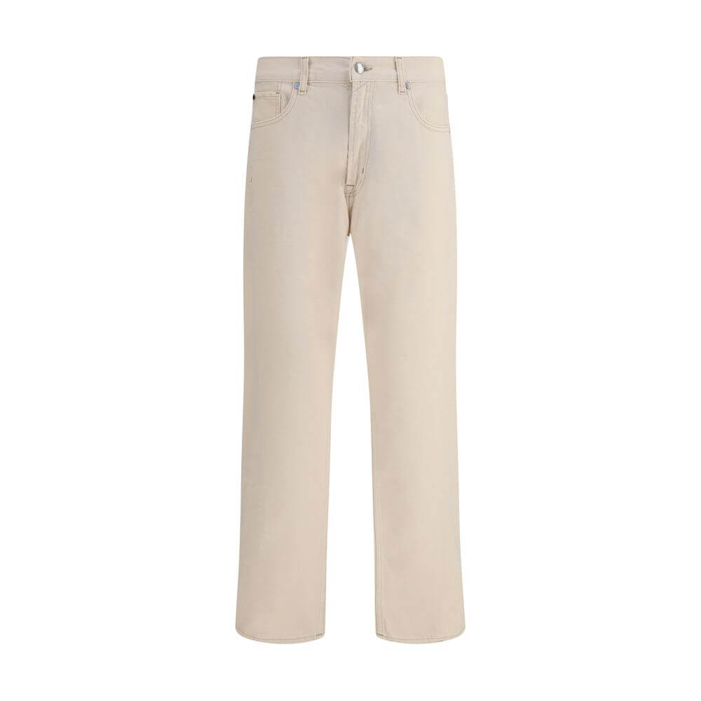 7FOR Beige Cotton Straight-Leg Jeans