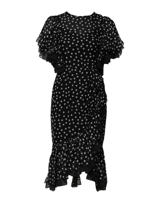 Dolce & Gabbana Black White Lace Polka Dot Chiffon Dress DR281257-38
