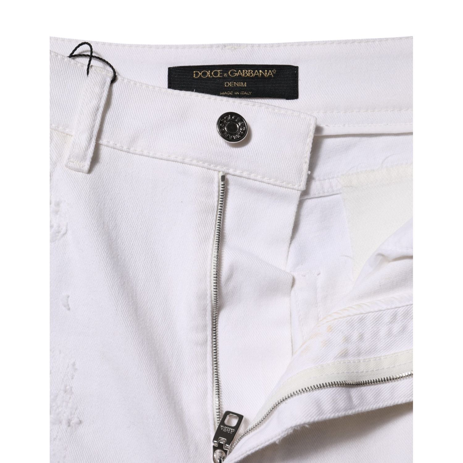 Dolce & Gabbana White Tattered Cotton High Waist Denim Jeans