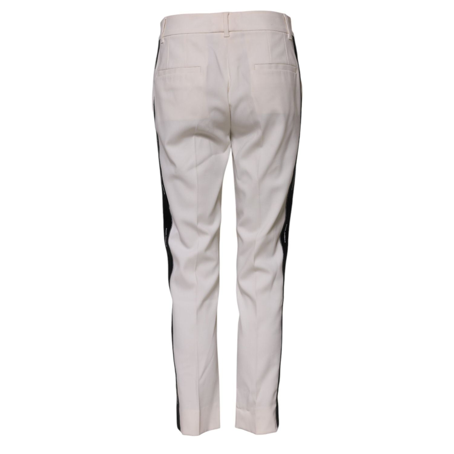Dolce & Gabbana White Wool Mid Waist Tapered Trouser Pants
