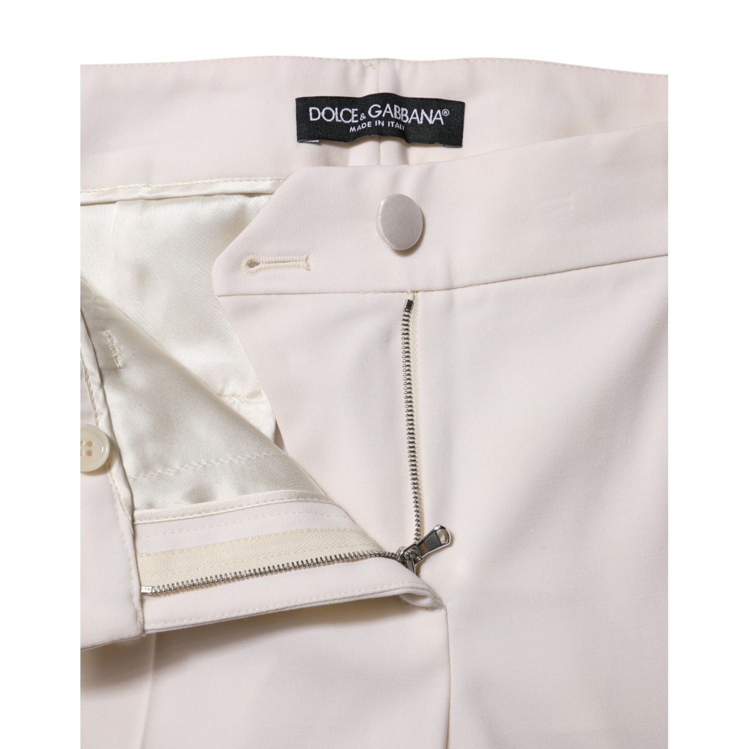 Dolce & Gabbana White Wool Mid Waist Tapered Trouser Pants