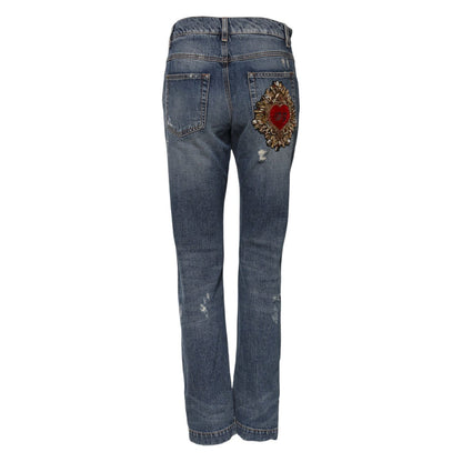 Dolce & Gabbana Blue Cotton Boyfriend Tattered Denim Jeans
