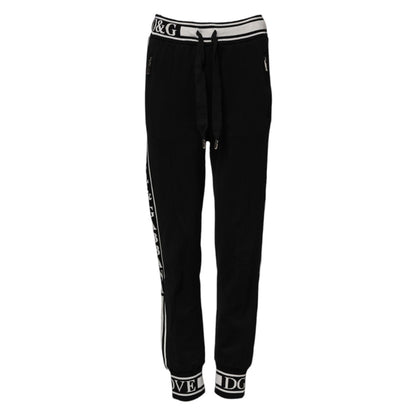 Dolce & Gabbana Black Cotton Jogger Logo Waist Pants