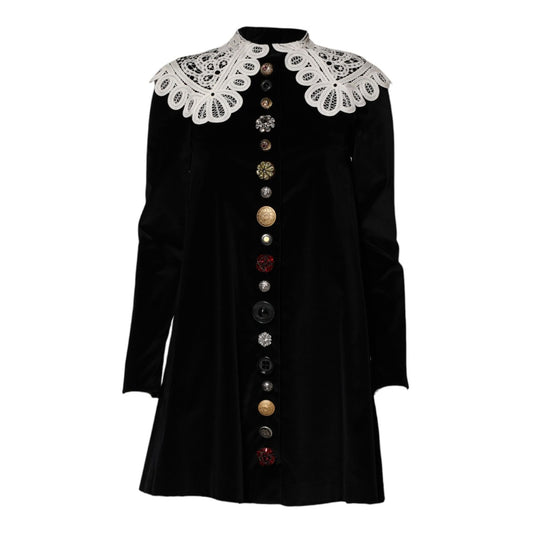 Dolce & Gabbana Black Velvet Lace Collared Embellished Dress DR81773-36