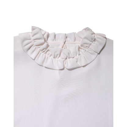 Dolce & Gabbana White Ruffled Neckline Blouse Pullover Top