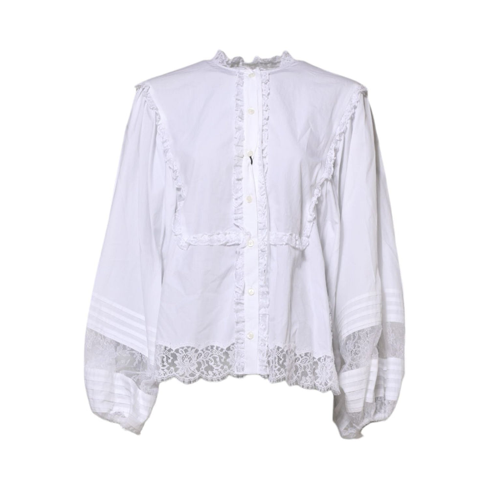 Dolce & Gabbana White Ruffled Lace Embellished Blouse Top TSH86549-36