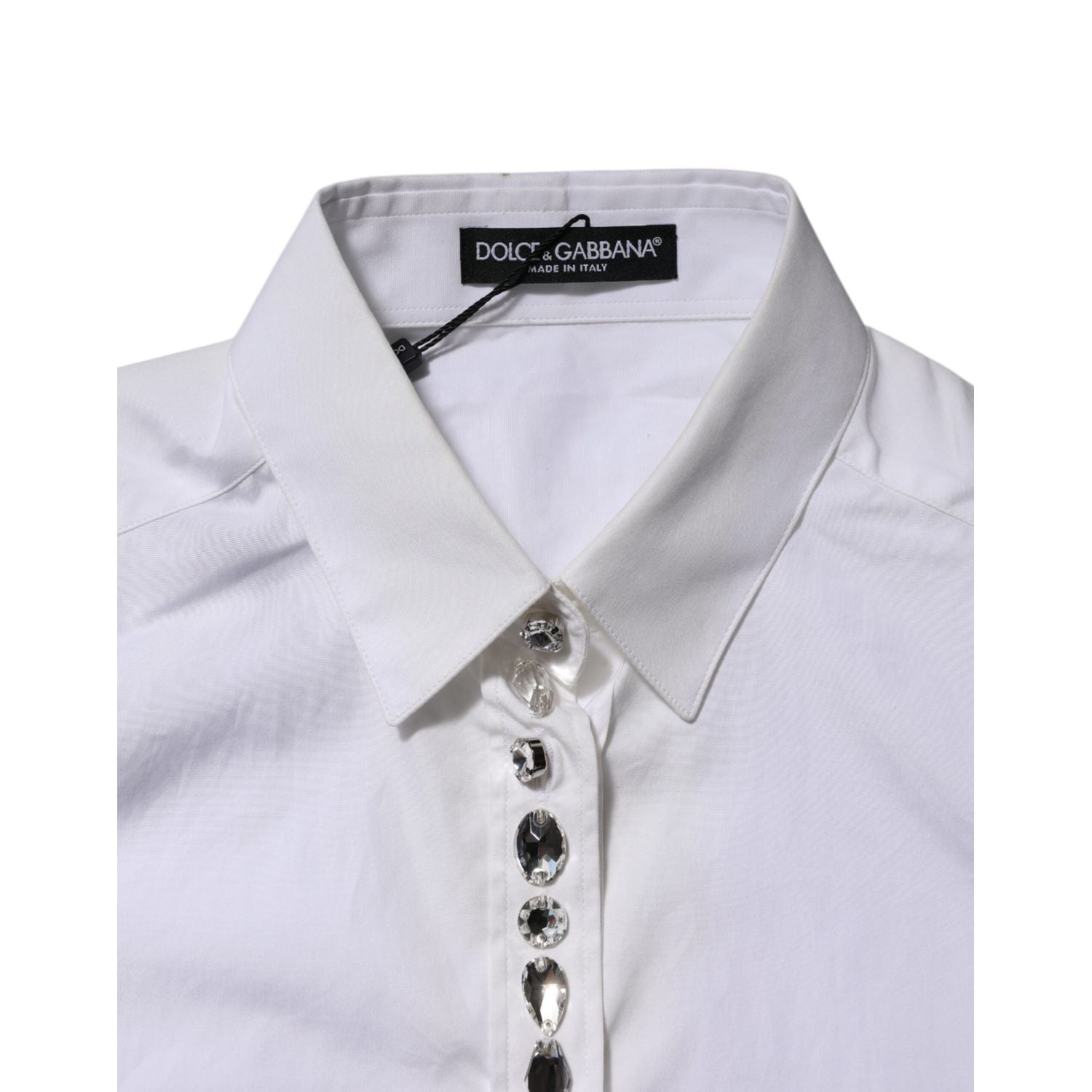 Dolce & Gabbana White Crystal Embellished Collared Shirt Top