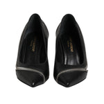 Saint Laurent White Black Leather Pointed Toe Heels Shoes LA12587-36
