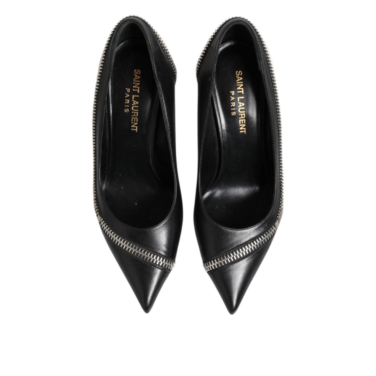 Saint Laurent White Black Leather Pointed Toe Heels Shoes LA12587-36