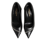 Saint Laurent White Black Leather Pointed Toe Heels Shoes LA12587-36