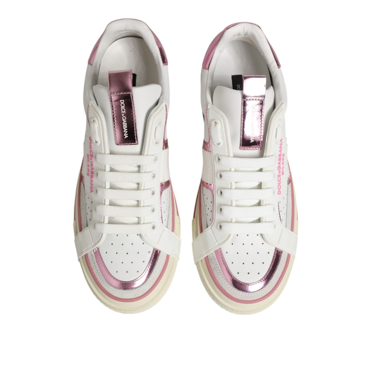 Dolce & Gabbana White Leather DG Logo Low Top Sneakers Shoes