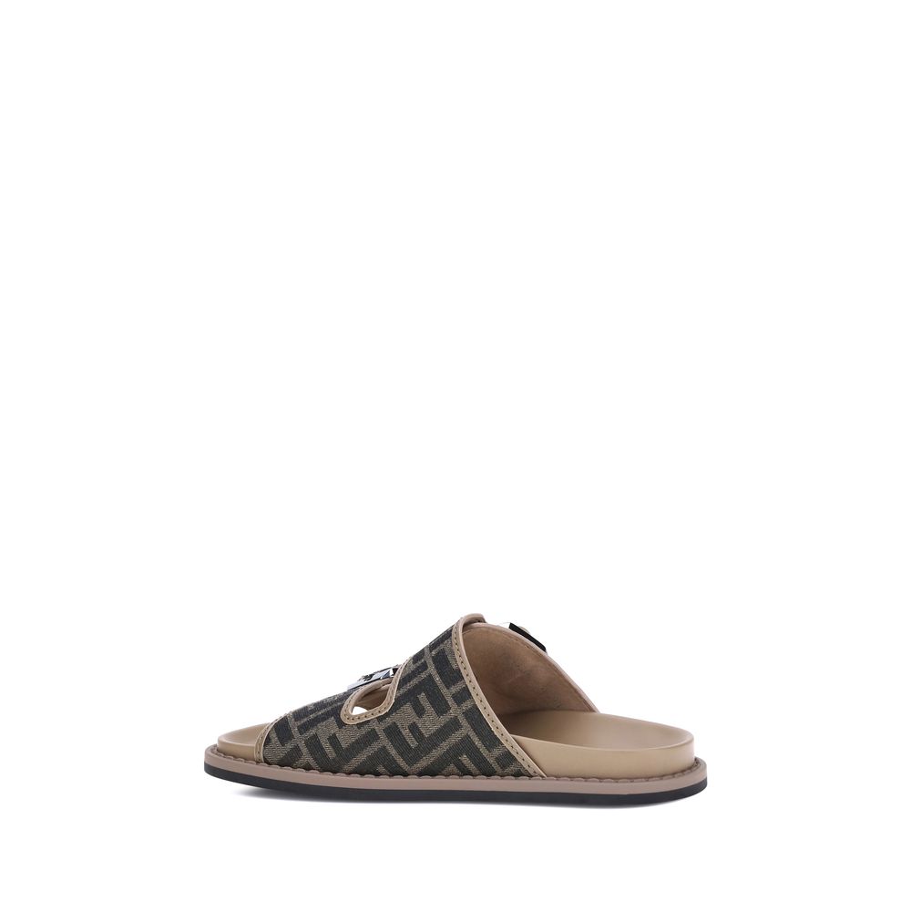 Fendi Brown Calf Leather Bos Taurus Flat Sandals