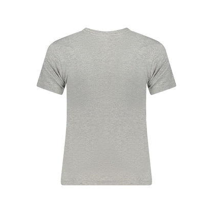 Back view of Guess Jeans Gray Cotton Women T-Shirt showcasing slim fit and short sleeves design.