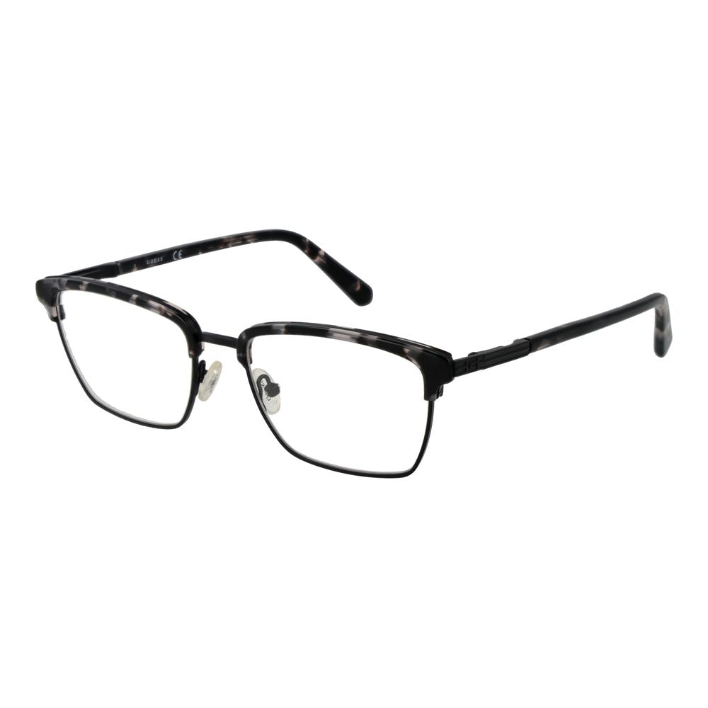 Alt Tag: Guess Black Men Glasses Frame with full-rimmed metal browline design, demo plastic lenses, and spring hinges for men.