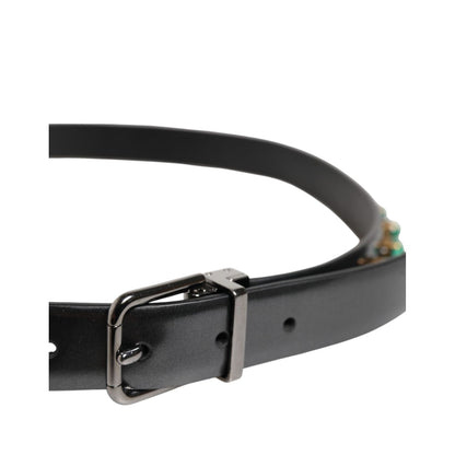 Dolce & Gabbana Black Leather Studded Silver Tone Buckle Belt