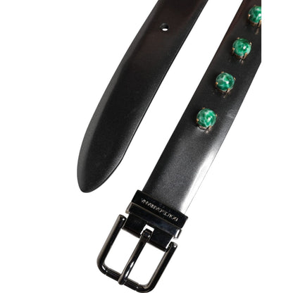 Dolce & Gabbana Black Leather Studded Silver Tone Buckle Belt