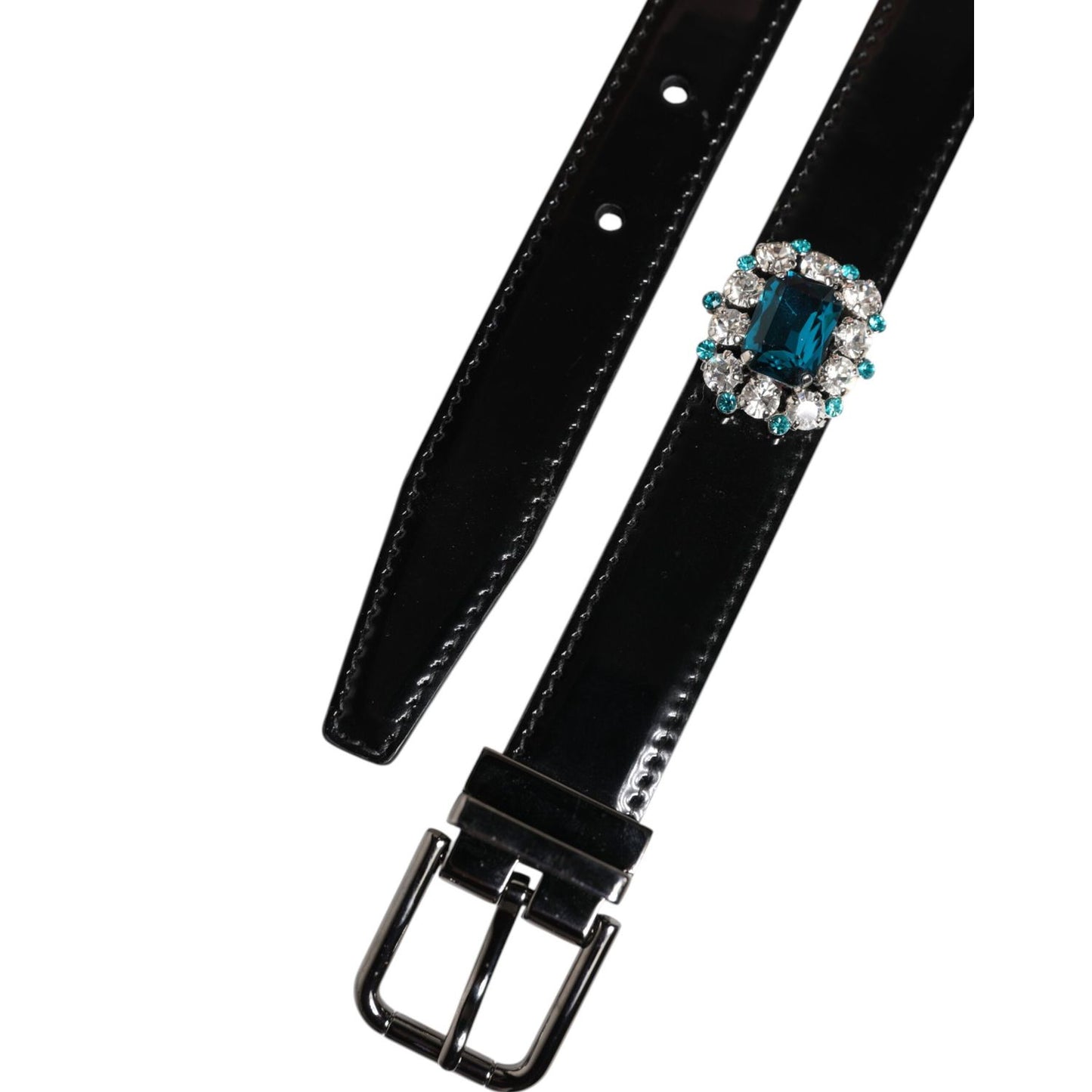 Dolce & Gabbana Black Embellished Metal Logo Buckle Belt