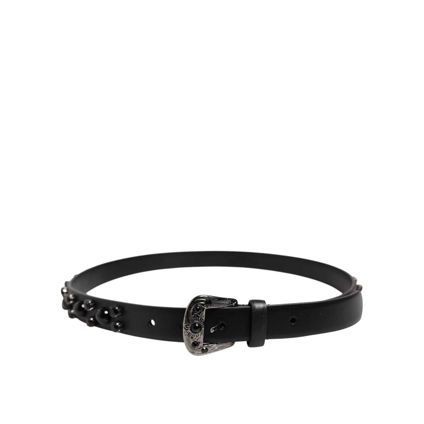 Dolce & Gabbana Black Studded Leather Metal Logo Buckle Belt
