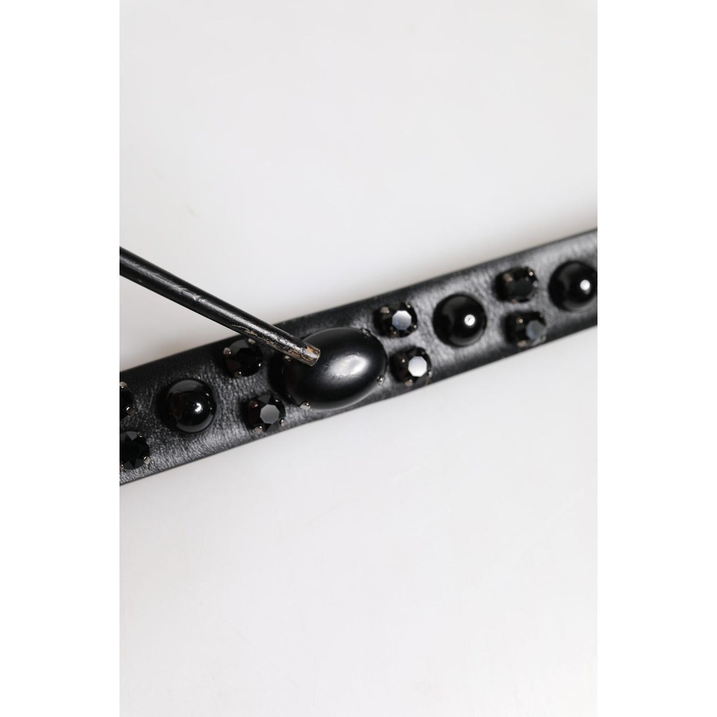 Dolce & Gabbana Black Studded Leather Metal Logo Buckle Belt BEL9406-90