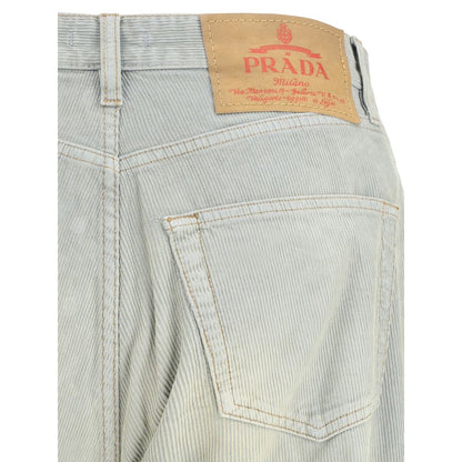 Prada Light Blue Cotton Casual Pants
