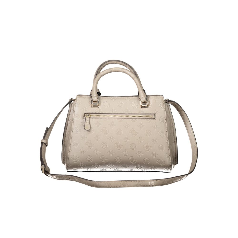 Guess Jeans Beige Polyethylene Women Handbag with adjustable strap and two handles, perfect for chic sophistication.