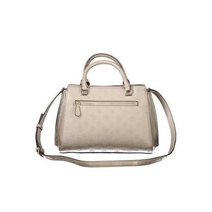 Guess Jeans Beige Polyethylene Women Handbag with adjustable strap and two handles, perfect for chic sophistication.