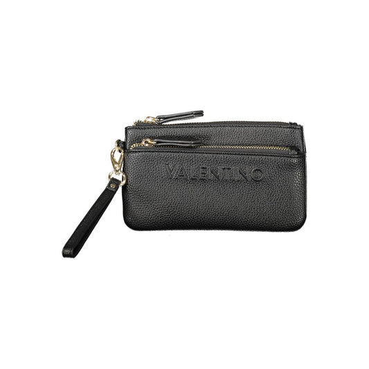 Mario Valentino Black Polyethylene Women Wallet with zipper and handle, featuring iconic logo, stylish and practical design.