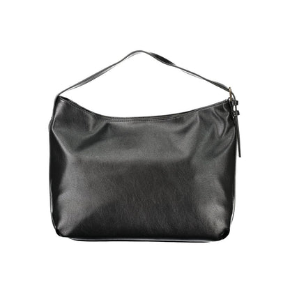 Mario Valentino Black Polyethylene Women Handbag with adjustable shoulder strap and zip closure, featuring Valentino logo for luxury style.