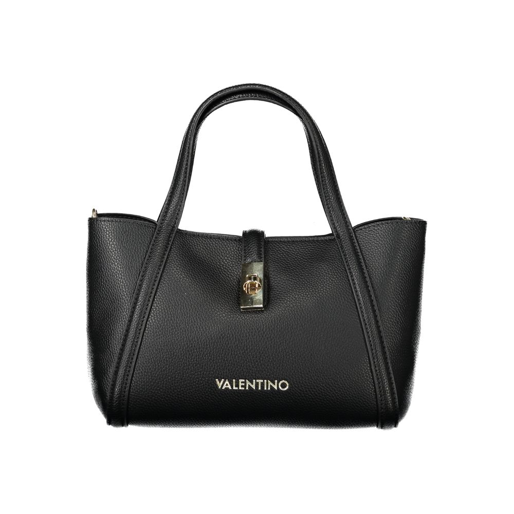 Mario Valentino Black Polyethylene Women Handbag with dual handles and detachable strap, showcasing elegance and practicality.