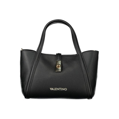 Mario Valentino Black Polyethylene Women Handbag with dual handles and detachable strap, showcasing elegance and practicality.
