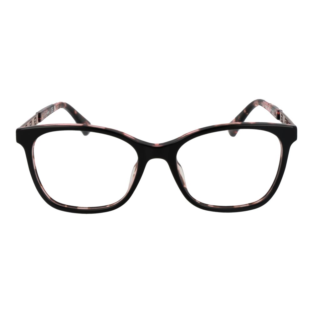 Guess Black Women Glasses Frame in acetate, full-rim rectangle design, demo lenses, includes branded case.