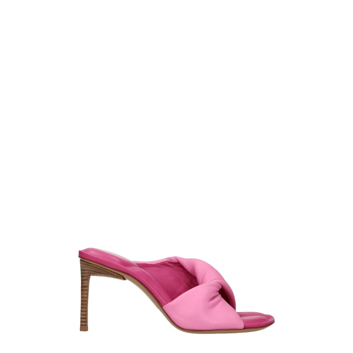 Jacquemus Pink Leather Stiletto Heel Sandals with open toe and mid heels, designed for casual style.