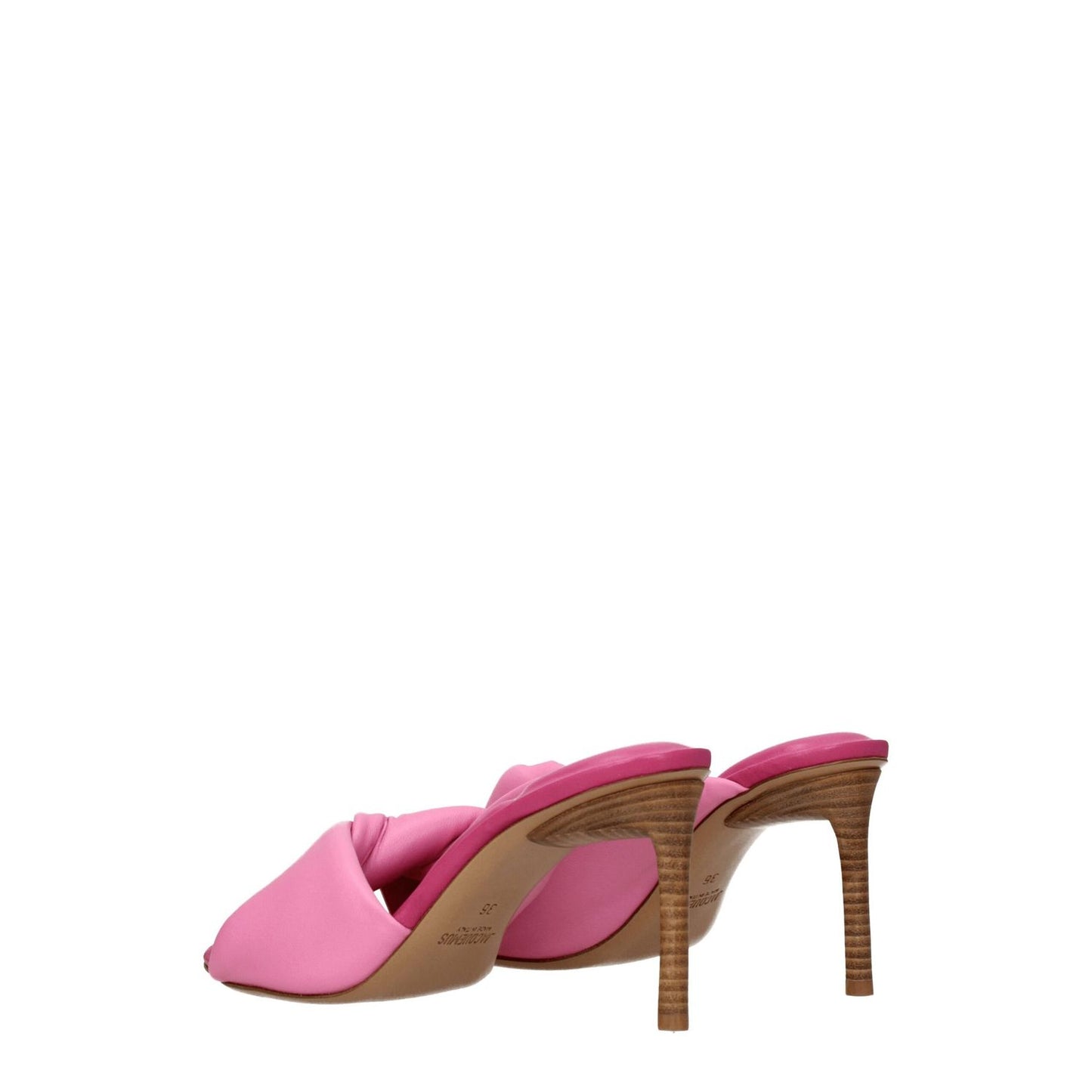 Jacquemus Pink Leather Stiletto Heel Sandals with open toe and mid heels, featuring an 8.5 cm leather sole heel.