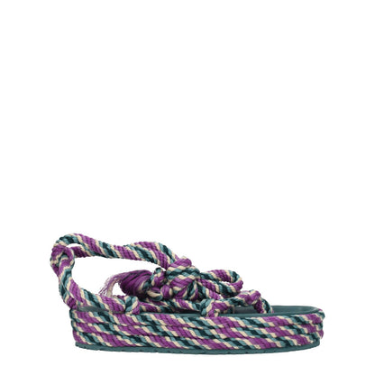 Isabel Marant Multicolor Fabric Flat Sandals with open toe and self-tie closure, featuring a mid heel and rubber sole.