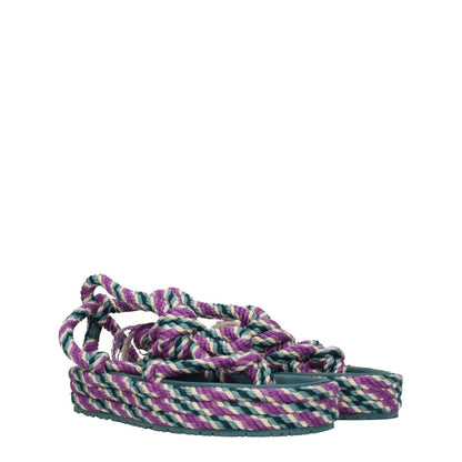 Isabel Marant Multicolor Fabric Flat Sandals with self-tie closure and rubber sole, featuring open toe and mid heel design.