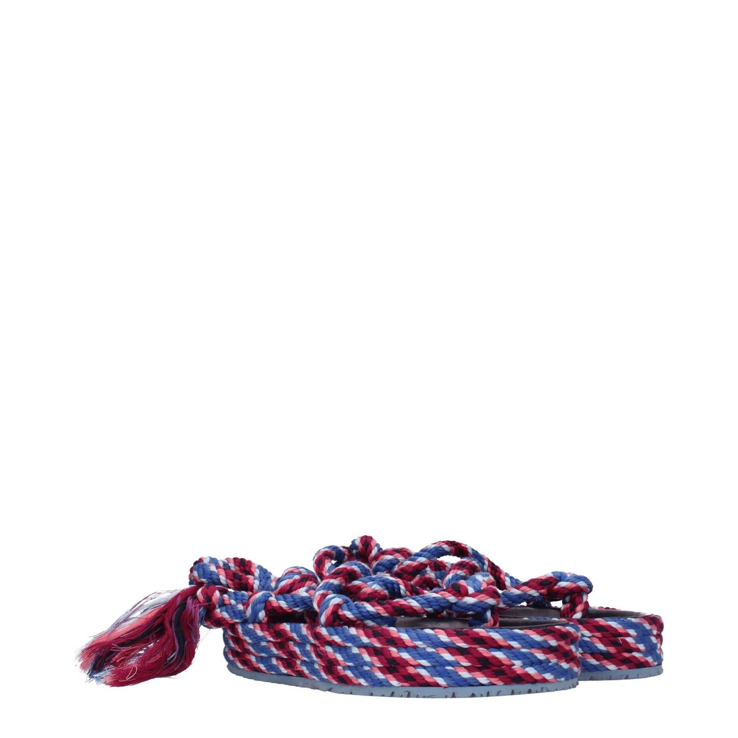 Isabel Marant Blue Fabric Flat Sandals with open toe, self-tie closure, and mid heels in casual style, featuring rubber sole and pink accents.