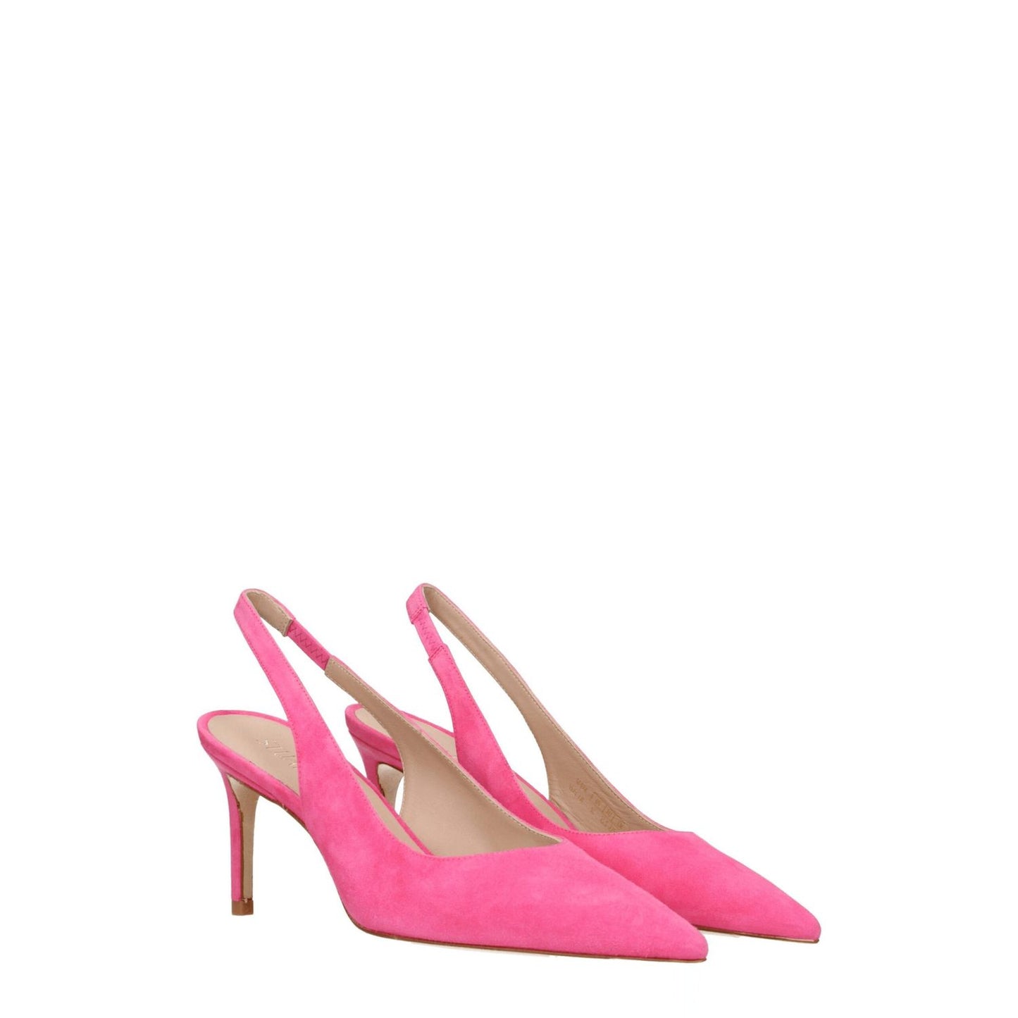 Stuart Weitzman Pink Leather High Heel Pumps, suede sandals with pointy toe and mid heels, casual style, MPN STUART75SUESC424HOTPINK
