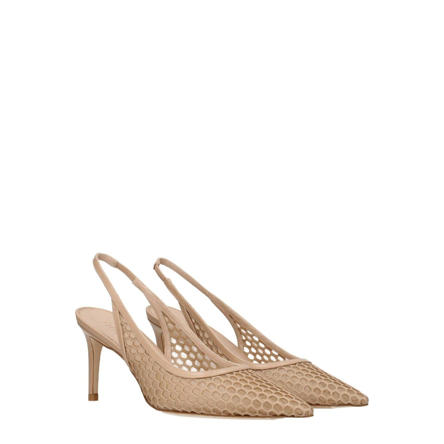 Stuart Weitzman Beige Leather High Heel Pumps with pointy toe and mid heels, MPN STUART75OMSSE423NATURAL, stylish design.