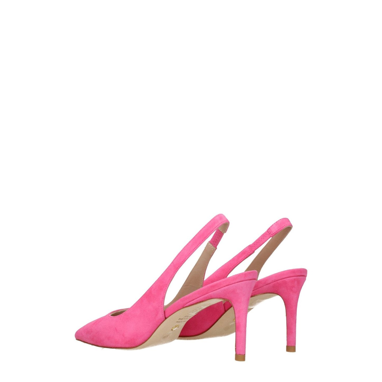 Stuart Weitzman Pink Leather High Heel Pumps with suede finish, pointy toes, and mid heels. MPN: STUART75SUESC424HOTPINK.