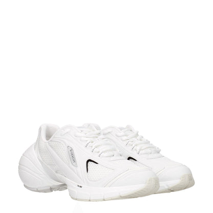 Givenchy White Fabric Athletic Sneakers with front and side logo, lace-up closure, leather material, rubber sole, mid heel, round toe.