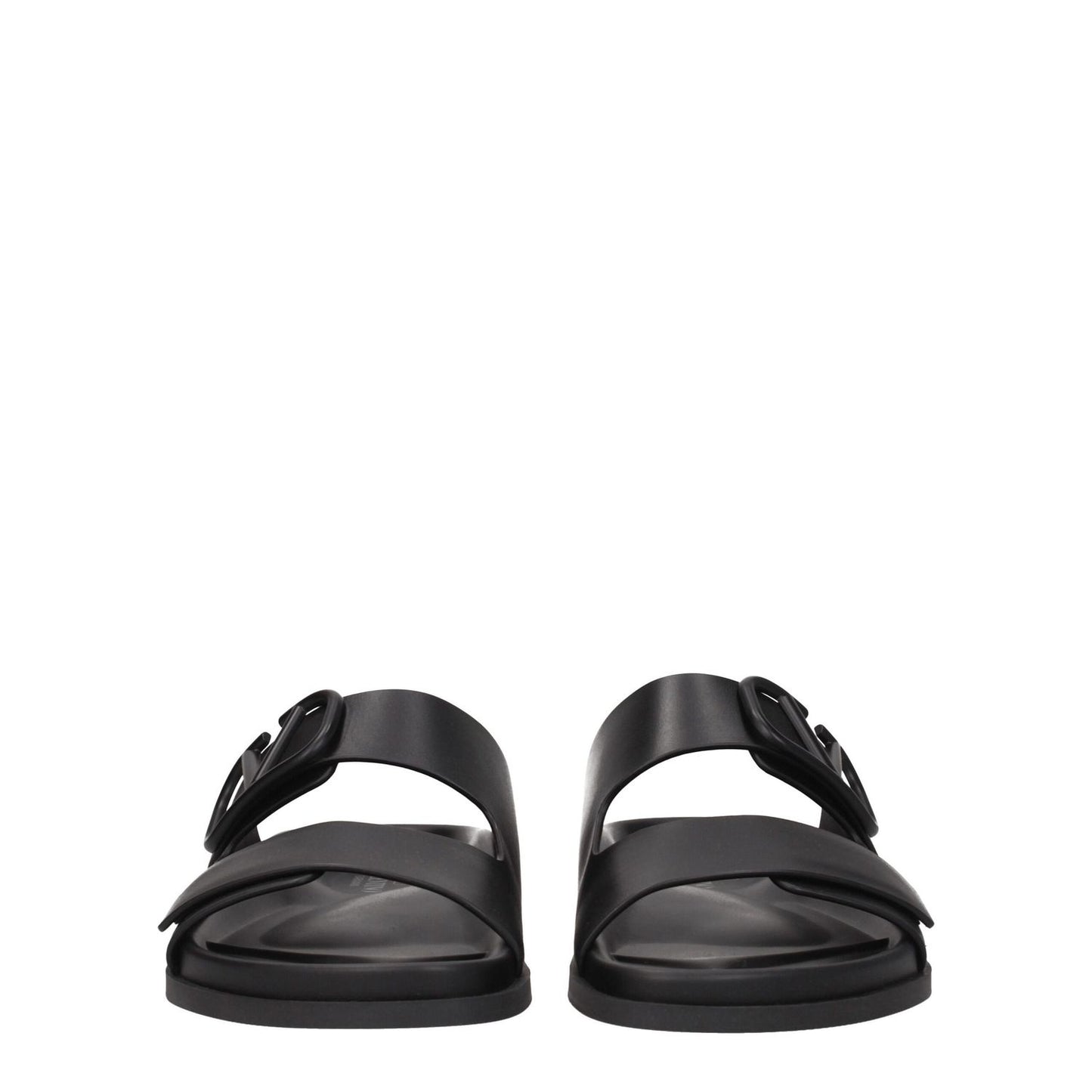 Valentino Garavani Black Leather Slippers with front logo, casual design, open toe, and rubber sole, MPN S0G80UHE0NO, code F76290.