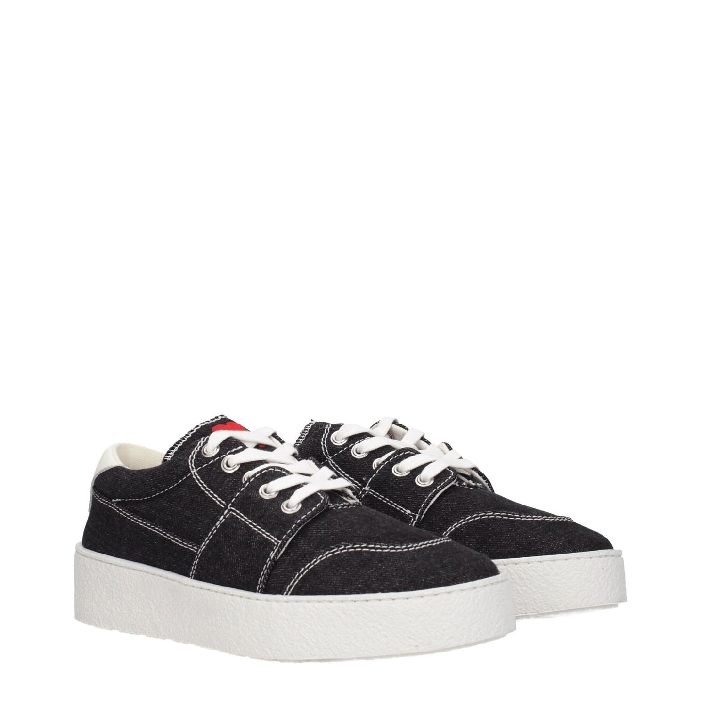 Ami Paris Black Fabric Low Top Sneakers, casual lace-up with front detail, rubber sole, round toe, mid heel, secondary color white.