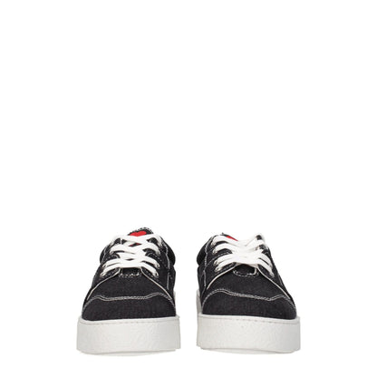 Ami Paris Black Fabric Low Top Sneakers with lace-up closure and round toe, featuring a back logo and white rubber sole.