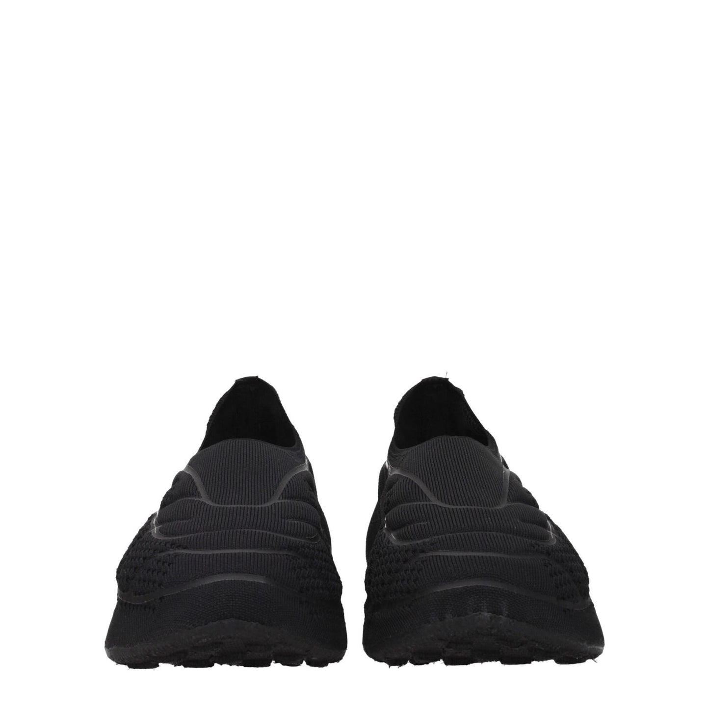 Givenchy Black Fabric Slip-On Loafers with round toe and mid heels, featuring a side logo. Casual style fabric loafers.