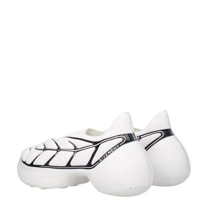 Givenchy White Fabric Low Top Sneakers with side logo, round toe, and mid heels for a casual style look.
